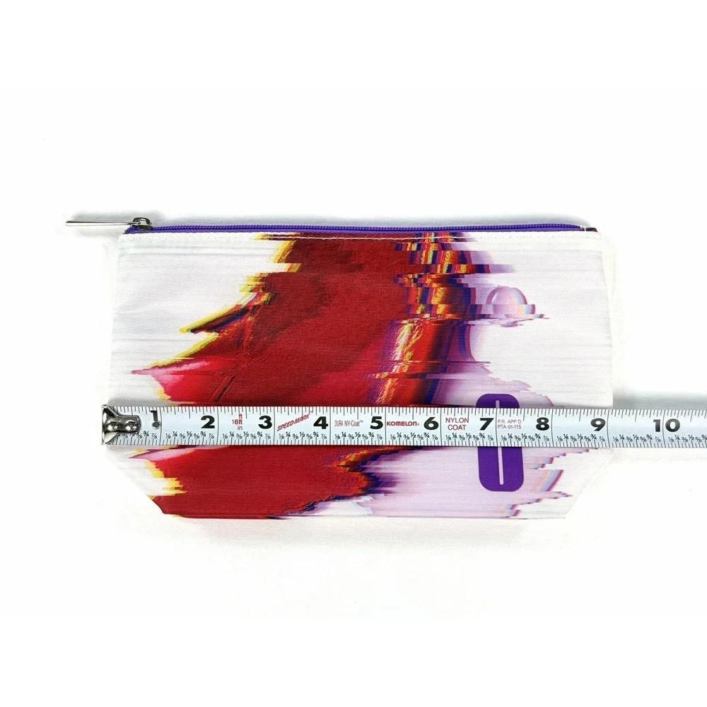 New Clinique Makeup Bag Red White Purple Glitch Print Cosmetic Travel Pouch